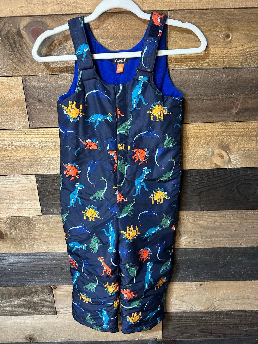 THE CHILDREN’S PLACE Boys’ Dinosaur Print Snow Ski Bib Overalls Size 5T EUC